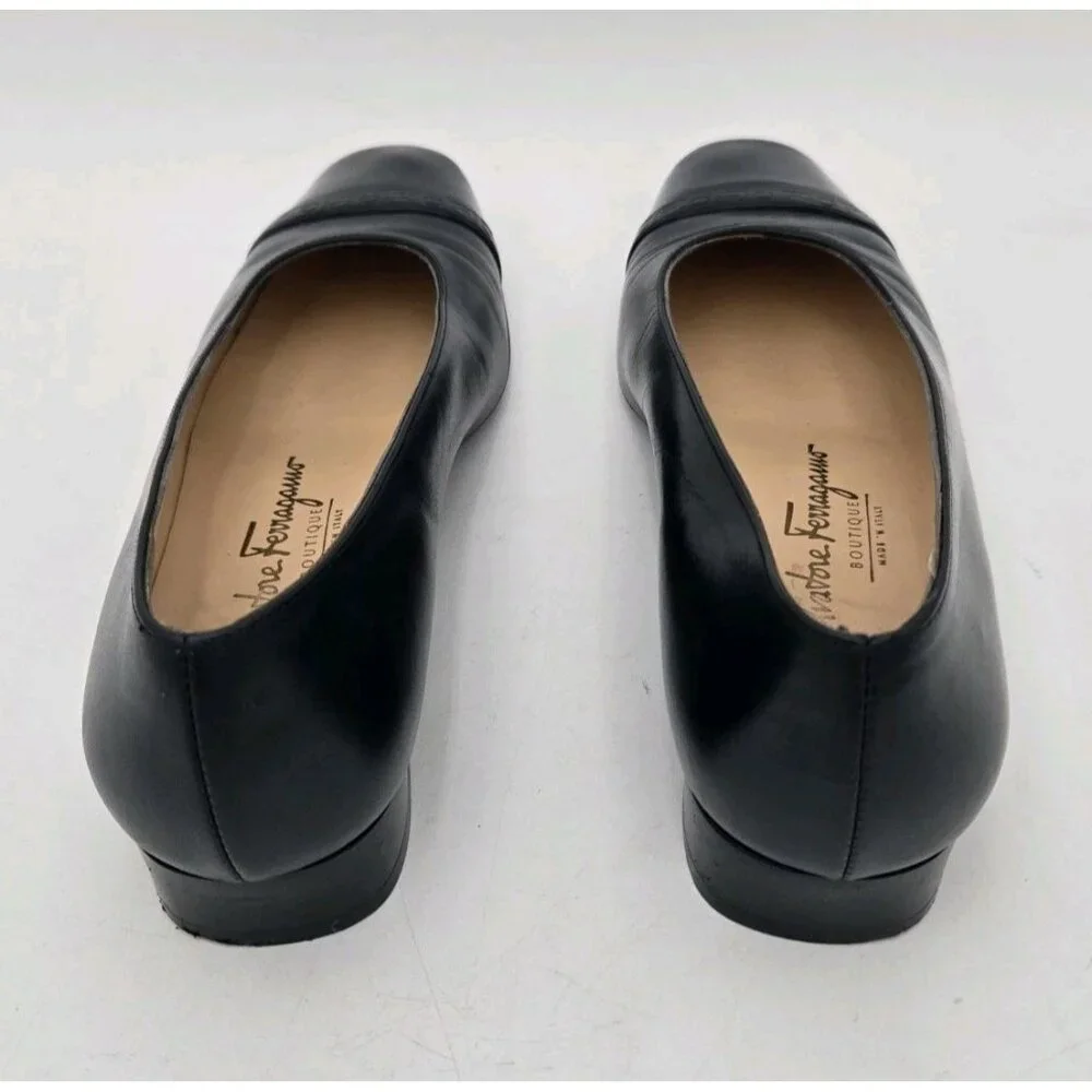 Vintage Salvatore Ferragamo Boutique Heels Womens 6.5 B Black Leather Shoes Logo